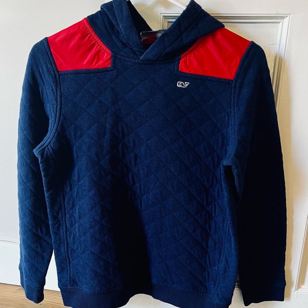 Vineyard Vines Boys Quilted Hooded navy/ red sweatshirt size M